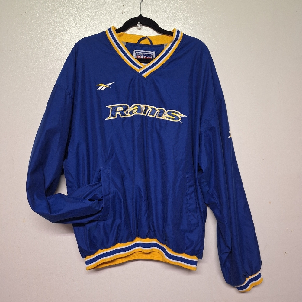 Vintage St. Louis Ram's NFL Blue Windbreaker Pullover Jacket, Reebok XXL